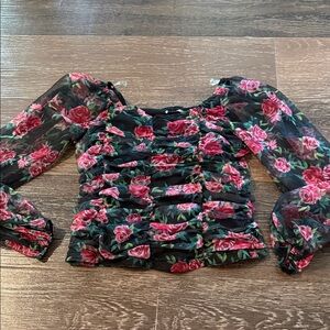art class Black and Pink Floral Kids Blouse